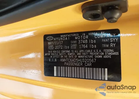 2017 Hyundai Veloster Value Edition z USA, uszkodzony, nr VIN KMHTC6AD5HU320567